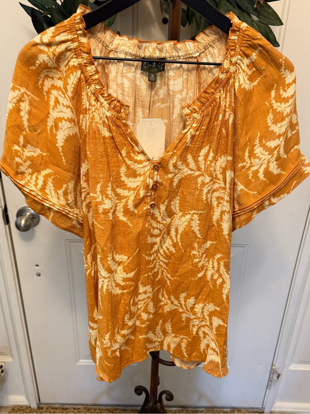 NWT Wonderly Boho Fern Leaf Popover Top 1X
